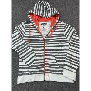 Threads4Thought Early 2000 Grey/White/Orange Striped ZipUp Sz Med ORGANIC Cotton